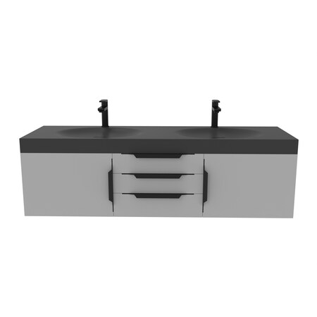 Castello Usa Thames 60-inch Gray Vanity Set with Black Top and Black Handles CB-MC-60G-BL-20146-BL